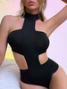 Frauen Kurzer Overall Ärmellos Schwarz Hoher Kragen Sexy Body Body