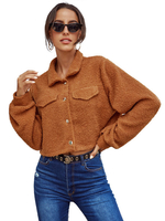 Frauen Kurzjacke Braun Turndown Kragen Langarm Teddybär Jacken