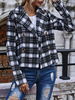 Frauen Kurzjacke Plaid Schwarz Turndown Kragen Langarm Zweireiher Tweed Jacken