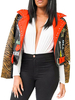 Frauen Kurzjacke Schwarz Turndown Kragen Langarmnieten Animal Print Motorradjacken