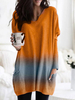Frauen Langarm T-Shirts Orange Polyester Farbblock Ombre V-Ausschnitt T-Shirt für Frauen