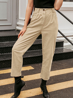 Frauen lange gerade Hose Beige Cord High Rise Taille kurze Hose