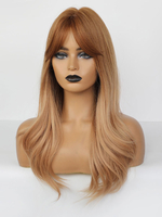 Frauen lange Perücke Champagner mit Pony / Fransen Hitzebeständige Faser Tousled Medium Synthetic Perücken