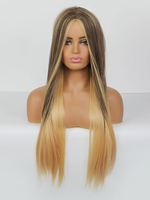 Frauen lange Perücke Golden Center Parting Hitzebeständige Faser Bohemian Tousled Long Synthetic Perücken