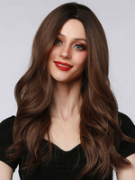 Frauen Lange Perücke Kaffeebraun Curly Hitzebeständige Faser Layered Lange Synthetische Perücken