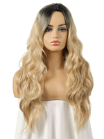 Frauen lange Perücke Light Gold Center Parting Hitzebeständige Faser Chic Tousled lange synthetische Perücken