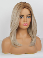 Frauen lange Perücke Light Gold Center Parting Hitzebeständige Faser Tousled Medium Synthetic Perücken