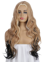 Frauen lange Perücke Light Gold Curly Hitzebeständige Faser Chic Tousled lange synthetische Perücken