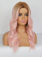 Frauen lange Perücke Pink Center Parting Hitzebeständige Faser Tousled lange synthetische Perücken