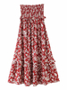 Frauen Langer Rock Rote Blumen Blumendruck Polyester Natürliche Taille Unterteile