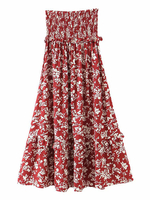 Frauen Langer Rock Rote Blumen Blumendruck Polyester Natürliche Taille Unterteile