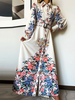 Frauen Langes Kleid Weiß Umlegekragen Lange Ärmel Knöpfe Polyester Maxikleid