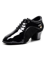 Frauen Latin Dance Schuhe Black Round Toe Patched Ballsaal Tanzschuhe