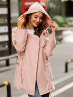 Frauen Leichte Jacken Rosa Kapuze Langarm Kordelzug Kurze Jacke