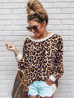 Frauen Leopard Sweatshirt Langarm Rundhals Lässige Spitze