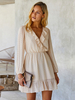 Frauen Light Apricot Minikleider Langarm Rüschen Polyester Kurzkleid