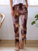 Frauen Lila Hosen Fuchsia Plissee Polyester Kordelzug Raised Waist Camouflage Skinny Hose