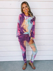 Frauen lila zweiteilige Loungewear Sets Baumwollmischung Langarm Kapuze Tapered Fit Hose Tie Dye Casual Outfit