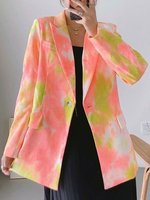 Frauen lässig Blazer Baumwolle Tie Dye Turndown Kragen Langarm Knöpfe Jacken