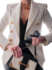 Frauen lässig Blazer weiß Turndown Kragen lange Ärmel Knöpfe kurze Blazer