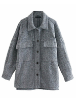 Frauen maßgeschneiderte Jacke Turndown Kragen Front Button Casual Street Wear Graue Jacke