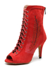 Frauen Maßgeschneiderte Latin Dance Schuhe Red Peep Toe Lace Up Ballroom Dance Stiefel