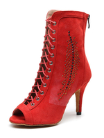Frauen Maßgeschneiderte Latin Dance Schuhe Red Peep Toe Lace Up Ballroom Dance Stiefel
