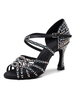 Frauen Maßgeschneiderte Latin Dance Schuhe Satin Schwarz Peep Toe Luxus Strass Gesellschaftstanz Schuhe