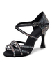 Frauen Maßgeschneiderte Latin Dance Schuhe Schwarz Open Toe Luxus Strass Ballroom Dance Schuhe