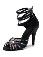 Frauen Maßgeschneiderte Latin Dance Schuhe Schwarz Open Toe Strass Ballroom Dance Schuhe
