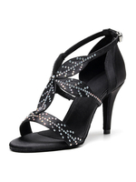 Frauen Maßgeschneiderte Latin Dance Schuhe Schwarz T-Typ Strass Gesellschaftstanz Schuhe