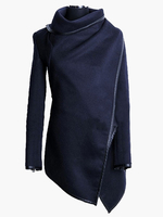 Frauen Mantel Langarm Reißverschluss asymmetrisches Design schwarz Wrap Coat
