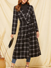 Frauen-Mantel-Schwarz-Umlegekragen-lange Hülsen-Knopf-Plaid-Retro Verpackungs-Mantel