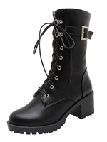 Frauen Marderstiefel Mahagoni Schnalle Schnürstiefel 2;4 "Blockabsatz Stiefel