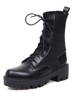 Frauen Martin Stiefel Schwarze runde Kappe Schnürstiefeletten