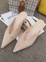 Frauen Maultiere Aprikose Micro Wildleder Obere Spitze Zehen Slip On Schuhe