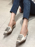Frauen Maultierschuhe Rosa spitze Zehen Strass Rückenlose Maultiere