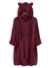 Frauen Maxi-Hoodie Burgund 3/4 Länge Ärmel Animal Print Lace Up Taschen Lange Sweatshirt