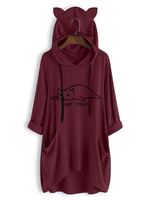 Frauen Maxi-Hoodie Burgund 3/4 Länge Ärmel Animal Print Lace Up Taschen Lange Sweatshirt