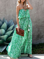 Frauen-Maxi-Kleid-Grün Riemen ärmellose Gedruckt Layered lange Kleid
