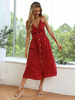 Frauen Maxikleid Rote Spaghettiträger Ärmellos Polka Dot Muster Sommer Langes Kleid