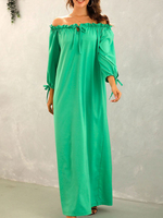 Frauen Maxikleider 3/4 Länge Ärmel Grün Bateau Neck Chiffon bodenlanges Kleid