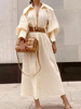 Frauen Maxikleider Ecru Weiß Langarm Turndown Collar Layered Polyester Long Dress