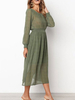 Frauen Maxikleider Green Jewel Neck Langarm Slim Fit Langes Kleid