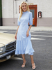 Frauen Maxikleider Halbarm Baby Blue Flora Bedruckter Stehkragen Polyester Langes Kleid