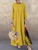 Frauen Maxikleider Halbe Ärmel Jewel Neck Printed Long Dress