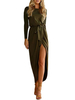 Frauen Maxikleider Hunter Green Langarm Jewel Neck Split Front Long Dress