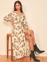 Frauen Maxikleider Kurzarm Aprikose Blumendruck Polyester Langes Kleid
