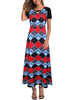 Frauen Maxikleider Kurzarm Geometric Jewel Neck Polyester Bodenlanges Kleid