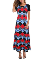 Frauen Maxikleider Kurzarm Geometric Jewel Neck Polyester Bodenlanges Kleid